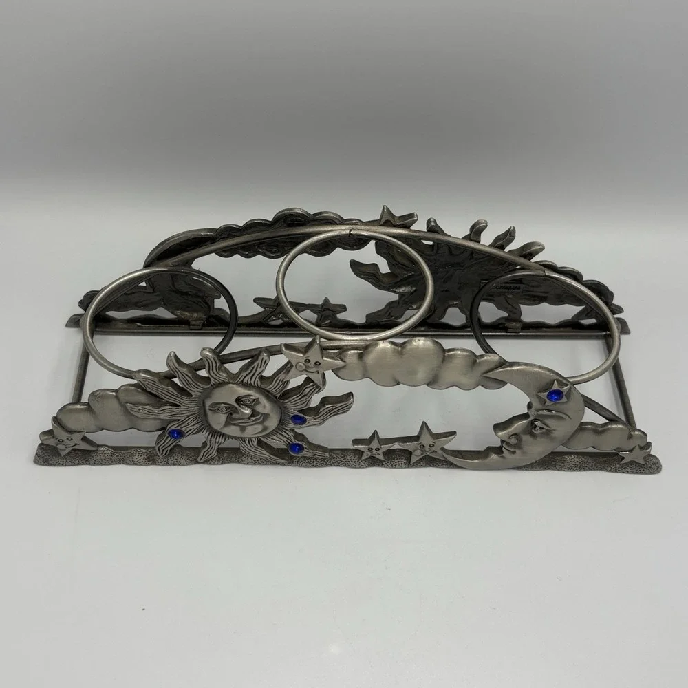 Spontiques Pewter Arch Candle Holder Votive Sun Moon Celestial Blue Rhinestone